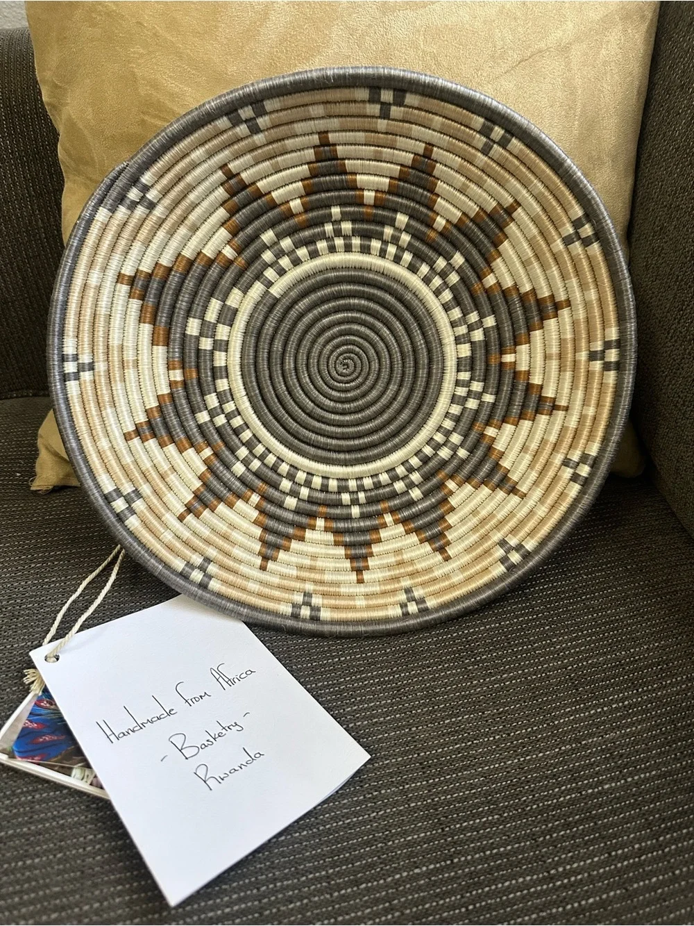 Rwanda basket African Handma Decorative Woven Basket Bowl - Neutral Gray & Cream